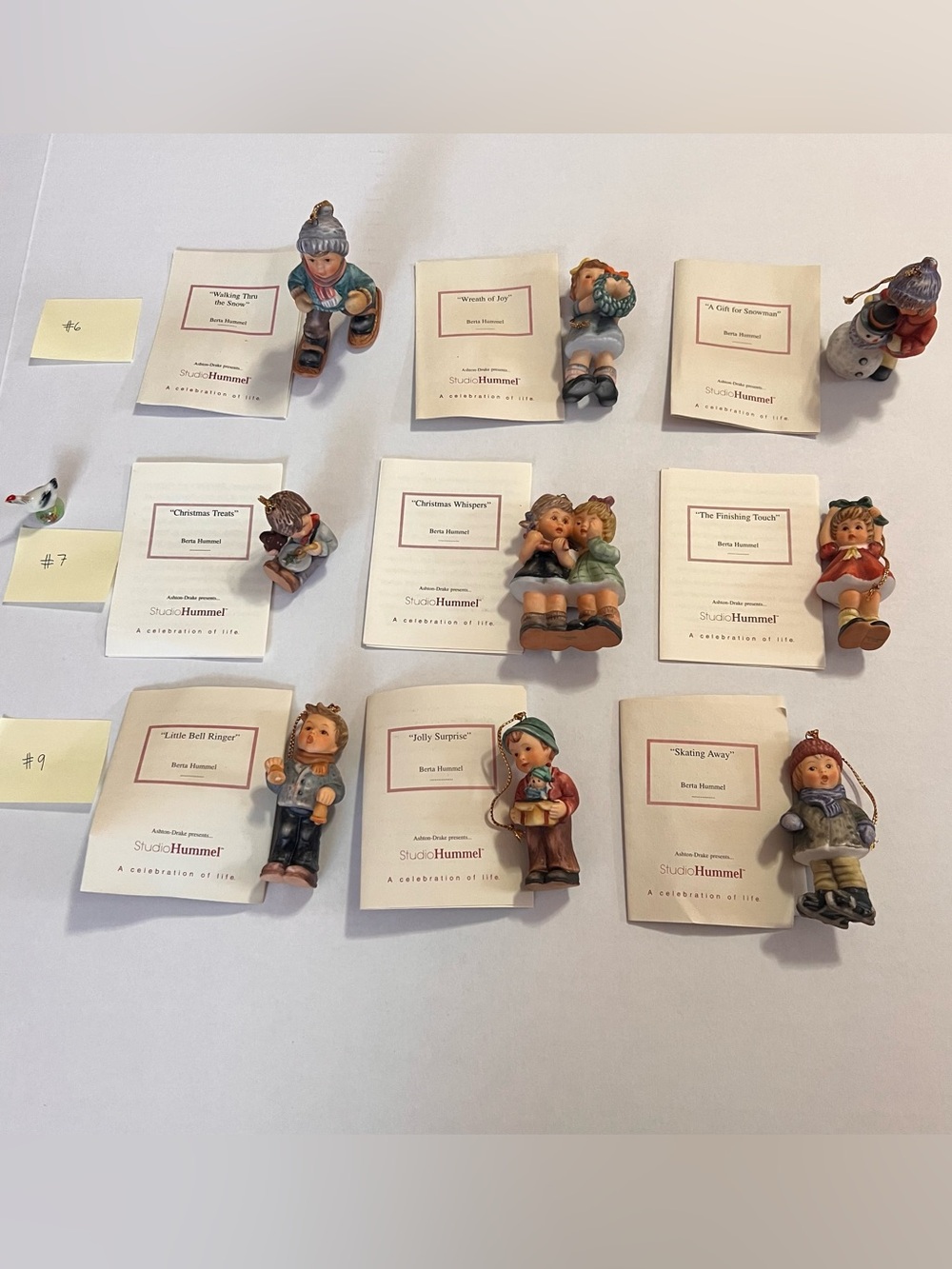 Studio Hummel Ceramic Ornaments Lot of 9 & Metal Tin